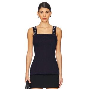 FREE PEOPLE Decked in Shine Rhinestone Denim Tank Size Small